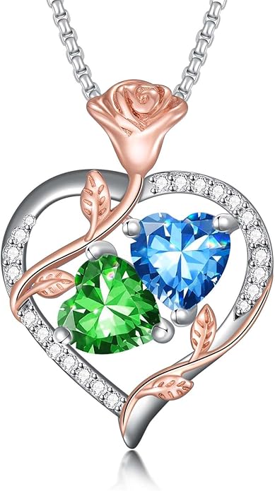Christmas Gifts for Women Rose Heart Birthstone Pendant Necklace I Love You Forever Jewelry Valentine Mothers Day Birthday Gifts for Women Her Wife Girlfriend