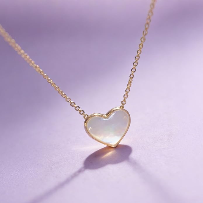 Mother of Pearl Heart Necklace for Women, Dainty Gold Plated Pendant Necklace, Minimalist Layering Jewelry, Simple Everyday Necklace, Sweet Gift for Birthday, Anniversary, Valentines