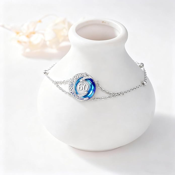 JUSTKIDSTOY Birthday Gifts Bracelet for Women Girls 925 Sterling Silver Celtic Moon Star Bracelets with Blue Crystal Pendant Jewelry for Sister Friends