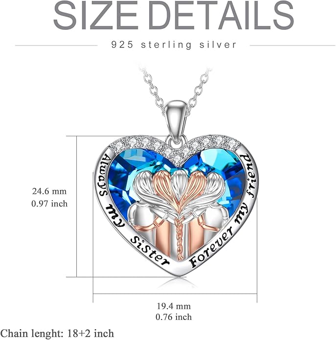 POPKIMI 925 Sterling Silver Sister Necklace - Birthday Gift for Sisters, Mom, Daughter - Always My Sister Forever My Friend Crystal Necklace for 2/3/4/5 Sisters