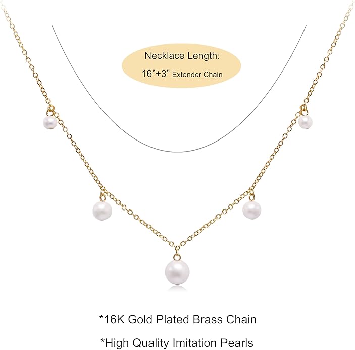 Layered Pearl Choker Necklaces for Women Gold Plated Dainty Trendy Faux Pearl Drop Pendant Y Shaped Layered Gold Necklace Wedding Bridal Jewelry