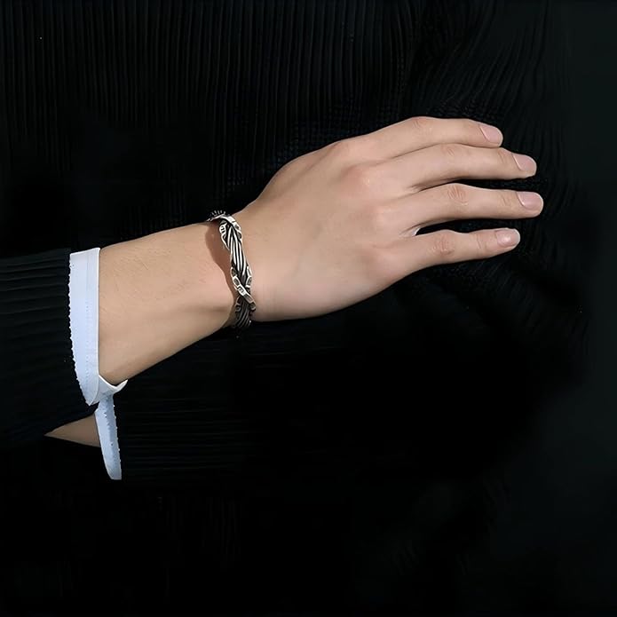 Kim Carrey S925 Sterling Silver Bracelet, Open Bangle Cuff Design, Men's Stacked Bracelets Gift Jewelry for My Man
