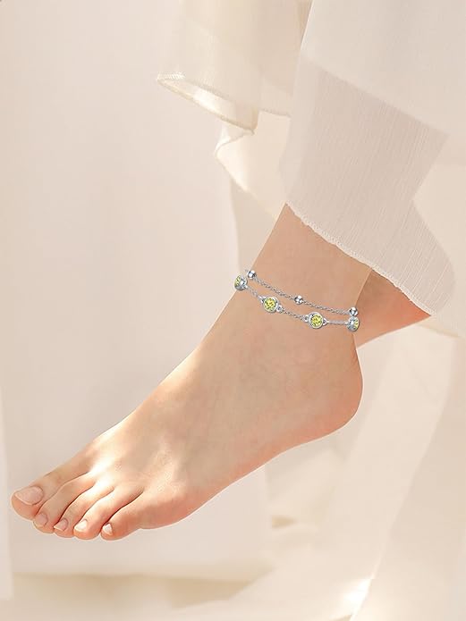 Dorunmo 925 Sterling Silver Birthstone Anklet Bracelets for Women Birthday Mother's Day Jewelry Gifts for Wife Girlfriend Mother Her