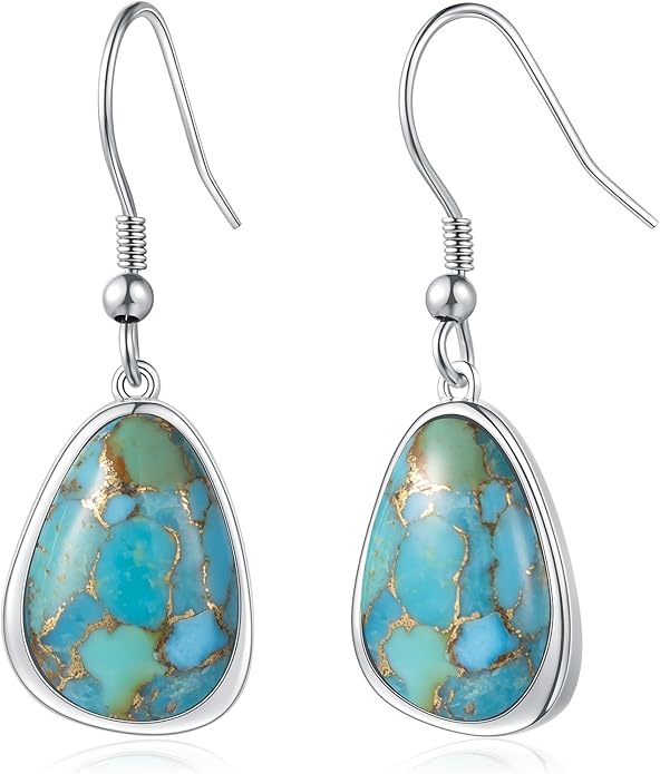 Turquoise Earrings for Women,Sterling Silver Turquoise Drop Dangle Earrings,Vintage Style Sterling Silver Turquoise Earrings-Boho & Western Drop Dangle Earrings for Women, The Triple Threat Blue Jewelry Gift