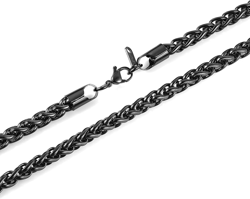 HZMAN 3.0 mm Stainless Steel Wheat Silver Chain Necklaces for Men & Women 16" -36"