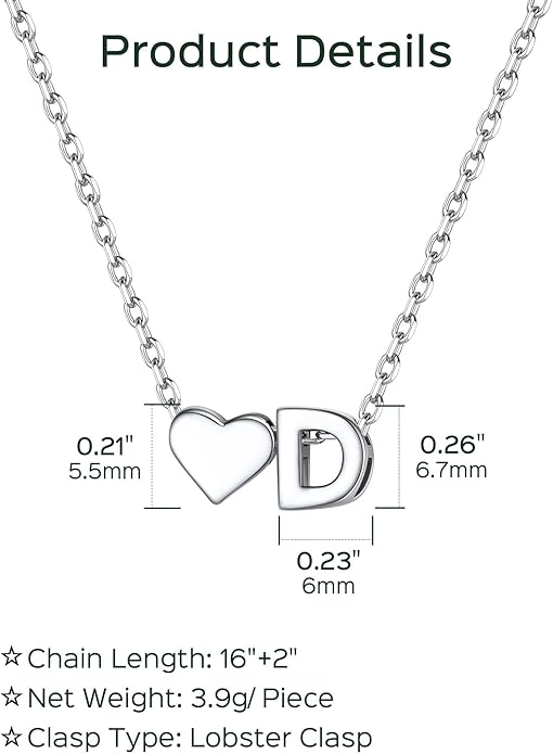 ChicSilver 925 Sterling Silver Heart Initial Necklaces for Women -Dainty Personalized Heart Pendant Letter Alphabet Necklace for Women