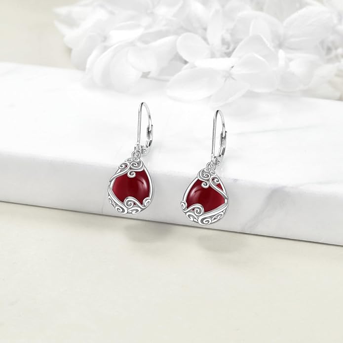 Moonstone Filigree Drop Dangle Teardrop Earrings 925 Sterling Silver Moonstone Leverback Earrings for Women Jewelry Gifts