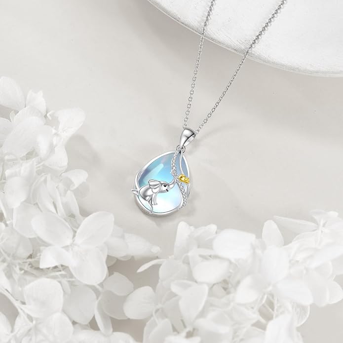 KQF Dragonfly/Butterlfy/Cat/Jellyfish/Bunny/Axolotl/Bee/Mermaid/Hummingbird/Elephant Necklace for Women Sterling Silver Moonstone Pendant Necklace Dragonfly Jewelry Gifts for Women