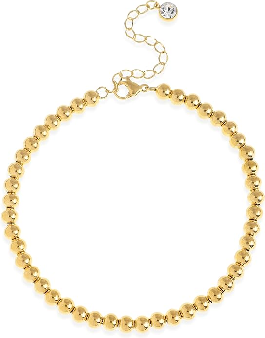 Jean Beau Gold Waterproof Ankle Bracelets for Women, Dainty Simple Non tarnish Foot Anklets Adjustable Summer Beach Jewelry Gifts