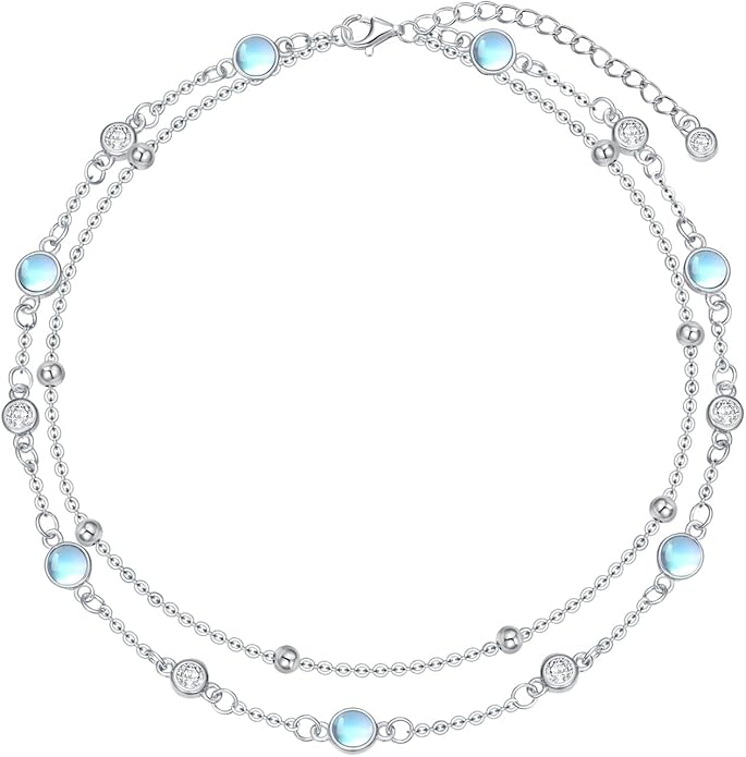 Anklets for Women 925 Sterling Silver Natural Stone Layered Anklet Beach Summer Fine Jewelry Birthday Christmas Gifts for Women Her Mom