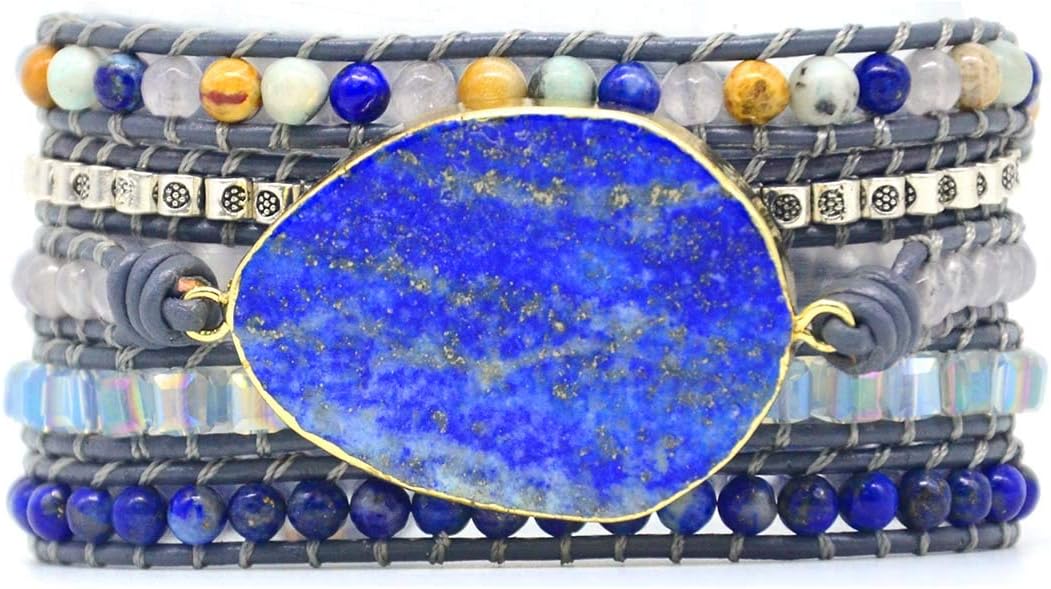 ZOSOJONA Boho Handmade Natural Stone Wrap Bracelets Turquoises Crystal Beads Bracelet Jewelry