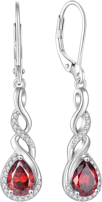 Infinity Dangle Drop Earrings for Women 925 Sterling Silver Teardrop Leverback Earrings Birthstone Jewelry Gifts for Women Wife Girlfriend Mother Daughter Her