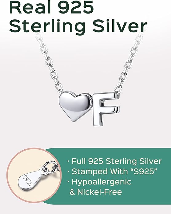 ChicSilver 925 Sterling Silver Heart Initial Necklaces for Women -Dainty Personalized Heart Pendant Letter Alphabet Necklace for Women