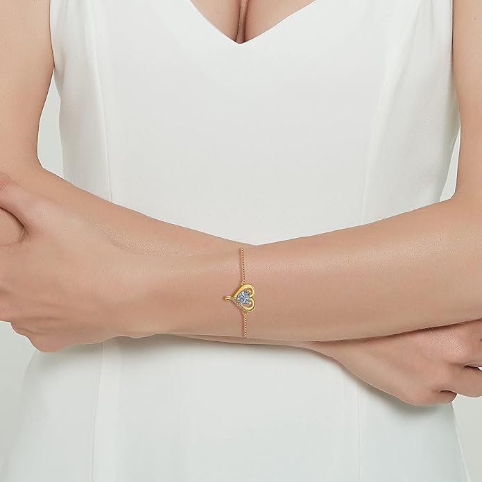 LAVUMO Love Heart Bracelets for Women 925 Silver Charm Birthstone Bracelet Adjustable Anniversary Birthday Jewelry Gifts for Women Girlfriend Wife Daughter Mom Her