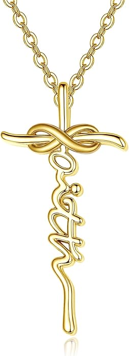 Faith Infinite Necklaces for Women, 14K Gold Protection Eternal Christian Jewelry Anniversary, Birthday Gift for Wife Mom Her