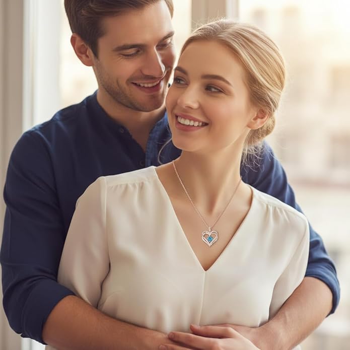 Birthstone Heart Necklace for Women Wife Girlfriend Mom Daughter Gifts S925 Silver Jewelry For Anniversary Rose Gold Gifts For Birthday Christmas Mothers Valentines Day