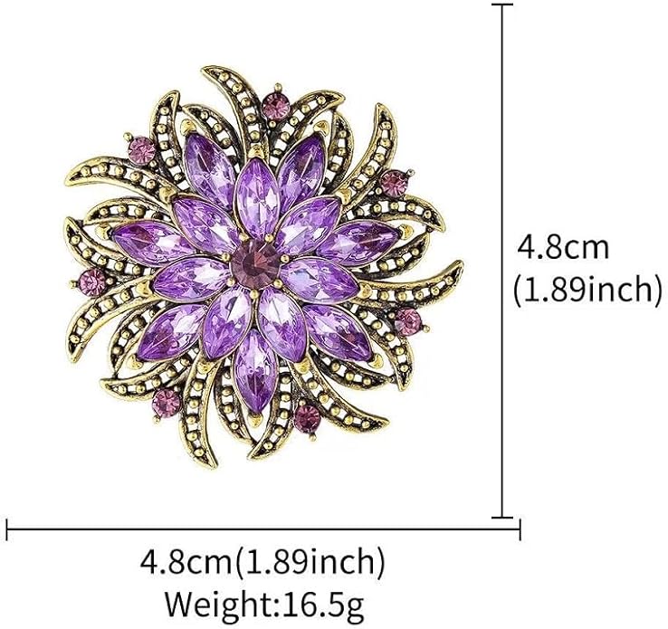 Nyx&lvy Vintage Crystal Flower Brooch Set, 3 Pieces, Purple Pink Green Rhinestones, Gold Tone Floral Pins for Wedding and Evening Wear Christmas gift