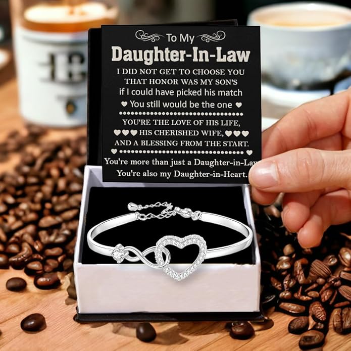 To My Beautiful Daughter In Law Bracelet From Mother-In-Law, Daughter In Law Birthday Gifts, Infinity Star Heart Bracelet For Her With Heartfelt Message Card & Elegant Box, Bonus Daughters Bracelets