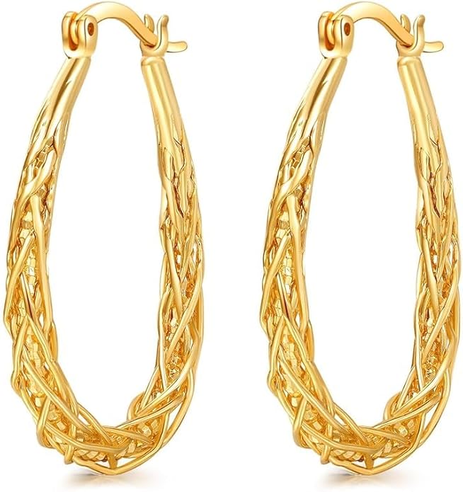 Senteria Sterling Silver Hoop Earrings - Medium, Lightweight, Thick Twist Oval Hoops