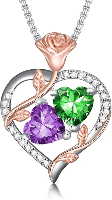 Christmas Gifts for Women Rose Heart Birthstone Pendant Necklace I Love You Forever Jewelry Valentine Mothers Day Birthday Gifts for Women Her Wife Girlfriend
