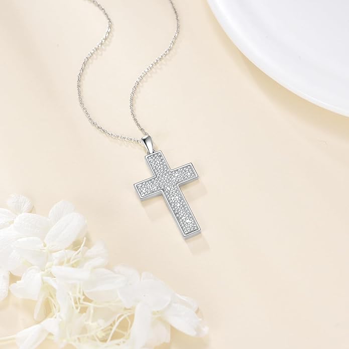 YFN Cross Necklace Sterling Silver Religious Cross Pendant Jewelry Christian Gifts for Women Men