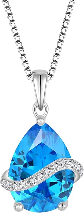 Teardrop Necklace for Women 925 Sterling Silver Birthstone Necklace Pendant Jewelry Gifts for Her