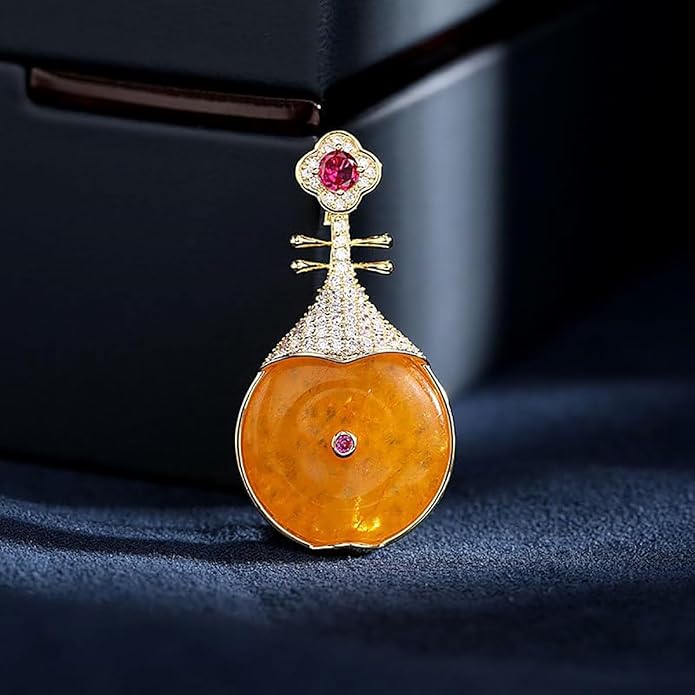 14K Gold Pipa-Shaped Brooch with Moissanite Accents - Elegant Chinoiserie Handcrafted Jewelry, Unique Shawl Pin for Women, Ideal Gift for Birthdays and Special Events