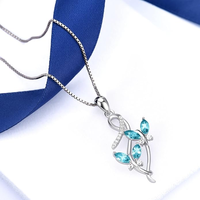 AOBOCO 925 Sterling Silver Infinity Butterfly Pendant Necklace with Birthstone Crystal from Austria, Anniversary Jewelry Gifts for Women