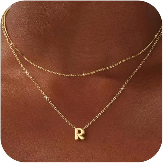Bubble Letter Necklace Layered Initial Necklaces for Women Dainty Cute Choker Pendant Stack Jewelry Teen Gift Trendy Stuff