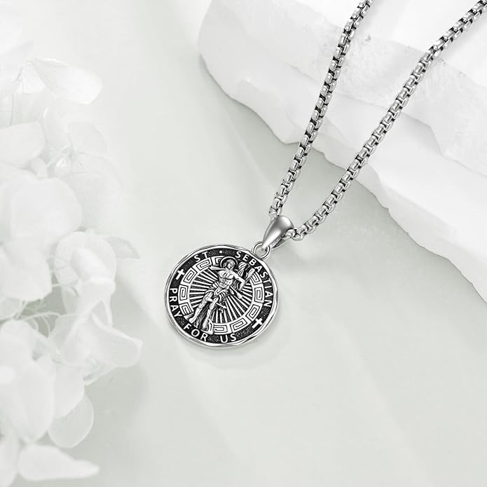 YFN Patron Saint Necklace Sterling Silver Amulet Medal Pendant Religious Protector Jewelry Gifts for Women Men