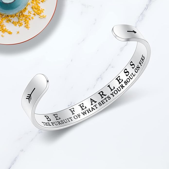TONY & SANDY Inspirational Bracelets for Women Teen Girls Personalized Gifts for Daughter Granddaughter Mom Sister Friends Stainless Steel Engraved Cuff Birthday Easter Christmas