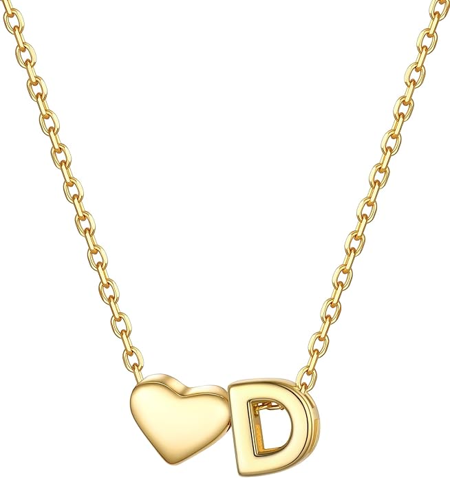 PROSILVER Initial Heart Necklace for Women, 925 Sterling Silver Tiny Heart Letter Necklace Siver, Gold Necklace, Come with Box