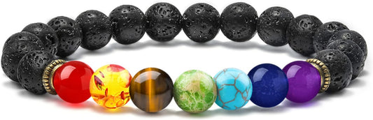 M MOOHAM Natural Stone Bracelets for Men - 8mm Tiger Eye, Matte Agate, Lava Rock - Teen Boys Gifts for Birthday, Anniversary, Christmas