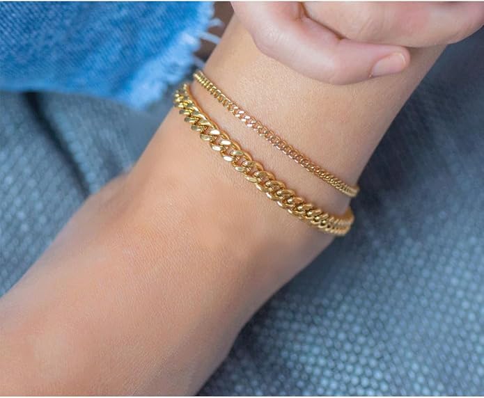 Ankle Bracelets For Women Waterproof Adjustable Ankles 18KGold Plated Dainty Trendy Layered Cuban Link Chain Anklets Set Beach Jewelry