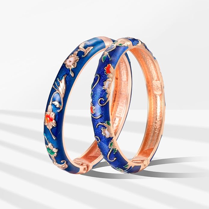UJOY Cloisonne Bracelet Butterfly Hinge Indian Cuff Bangle Enameled Jewelry Flower Bracelets for Women Gift Box 55A114