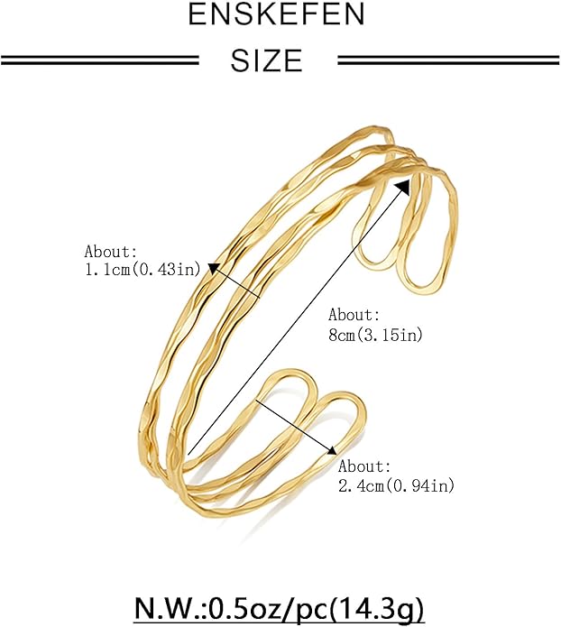 Gold Cuff Bracelet for Women Chunky Multi-layer Cross Wire Open Bracelet Hollow Wide Cuff Bracelets Adjustable Gold Open Cuff Bangle Bracelet