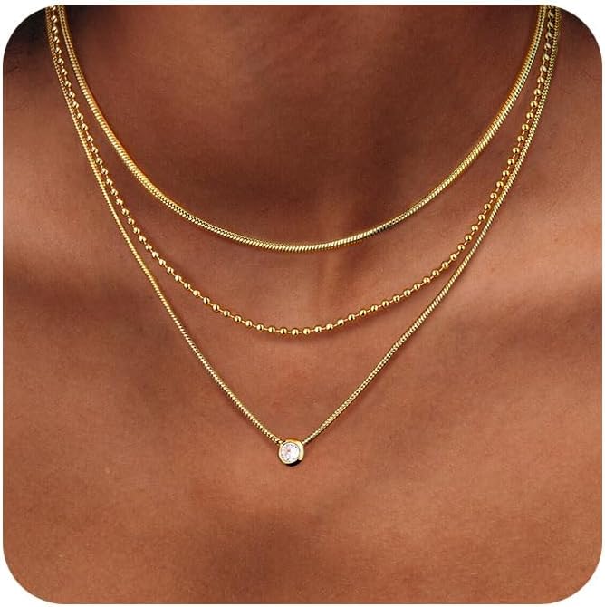 ORAZIO Gold Necklaces for Women,Layered Gold Necklace,14K Gold Plated Pendant Necklaces,Simple Choker Necklaces Set, Dainty Gold Chain Necklaces,Trendy Gold Stacked Jewelry Gifts for Women