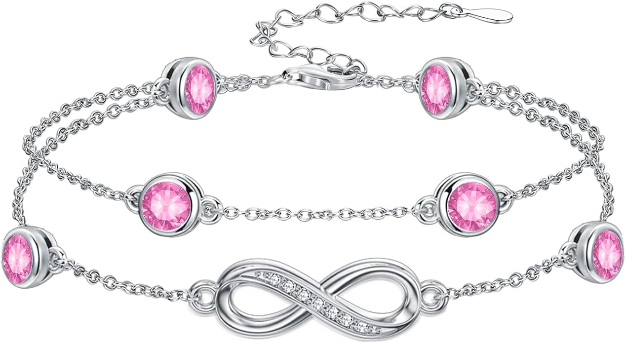 Dorunmo Anklet Bracelets for Women 925 Sterling Silver Infinity Anklets Bracelets Birthstone Jewelry Gifts for Mom Wife
