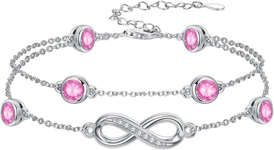 Dorunmo Anklet Bracelets for Women 925 Sterling Silver Infinity Anklets Bracelets Birthstone Jewelry Gifts for Mom Wife