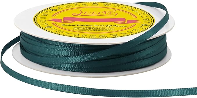 LEEQE Double Face Teal Satin Thin Ribbon 1/8 inch X 50 Yards Polyester Teal Ribbon for Gift Wrapping Very Suitable for Weddings Party Hair Bow Invitation Decorations and More