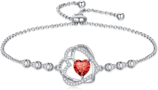 TOUPOP Heart Birthstone Bracelet 925 Sterling Silver Double Heart Bracelet Love You for Always and Forever Jewelry Anniversary Birthday Christmas Gifts for Women Wife Her