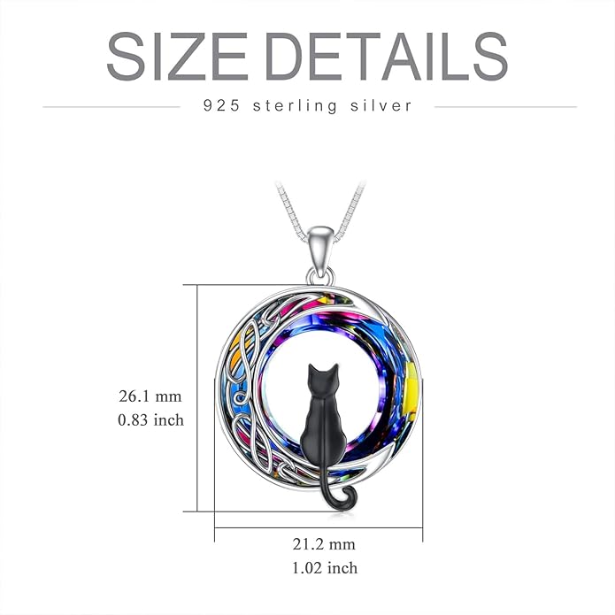 TOUPOP Christmas Cat Gifts for Cats Lovers One Two Three Four Cats Necklace Sterling Silver Cats on the Moon Pendant Necklace with Blue Circle Crystal Birthday Christmas Celtic Jewelry Gifts for Women
