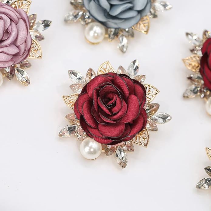Elegant Rose Flower Brooch Pin for Women Men Wedding Party Gentleman's Essentials Handmade Imitation Crystal Pearl Fabric Flower Lapel Pin Dress Suit Accessories Boutonniere Ideas Gift