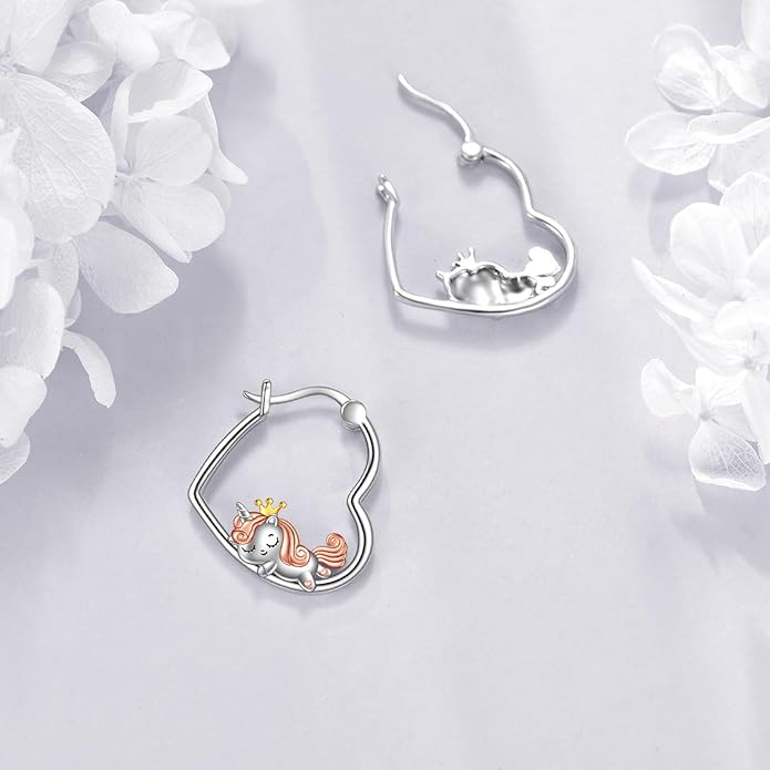 YFN Animal Earrings Sterling Silver Animal Heart Hoop Dangle Earrings Cute Jewelry Gifts for Women
