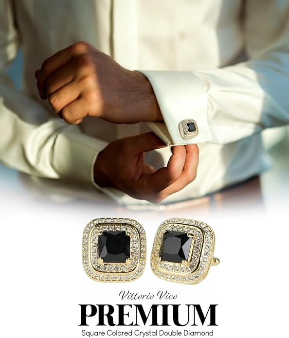 Vittorio Vico Square Colored Crystal Double Diamond Set Cufflinks