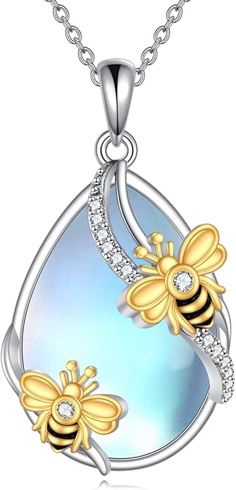 KQF Dragonfly/Butterlfy/Cat/Jellyfish/Bunny/Axolotl/Bee/Mermaid/Hummingbird/Elephant Necklace for Women Sterling Silver Moonstone Pendant Necklace Dragonfly Jewelry Gifts for Women
