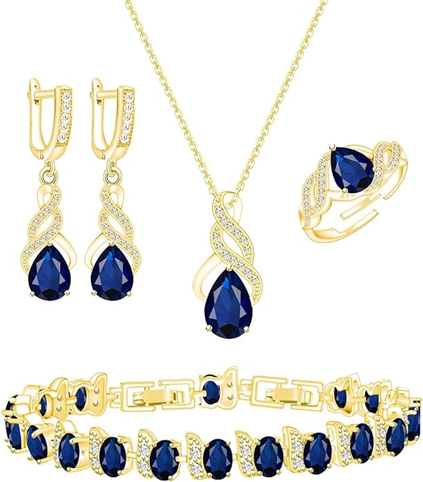 ZCGJWE Wedding Jewelry Set for Women Gem Necklace Earrings Bracelet Luxury Jewelry Set Birthday Valentine's Day Mother's Day Christmas Prom Jewelry Gift