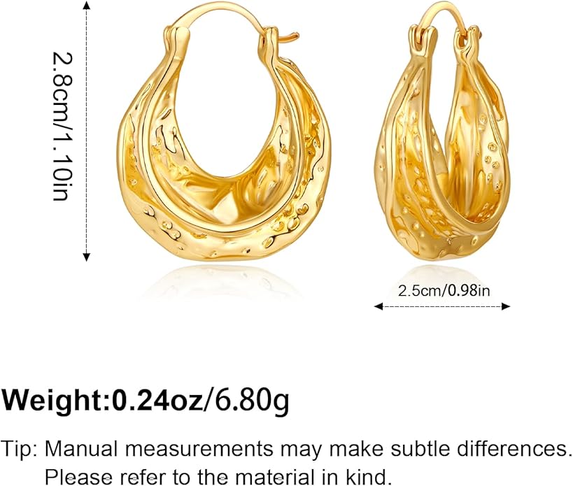YUJIE Gold Plated Hoop Earrings for Women Brass Earring Chunky Statement Jewelry
