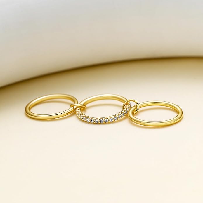 Canboer 14K Gold Plated Interlocked Stackable Rings for Women Non Tarnish,Gold and Silver Cubic Zirconia Statement Rings Set,Mixed Metals Ring Two-Toned Connected Bands Stacking Jewelry