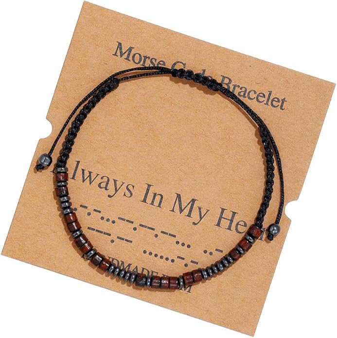 RINTOLER Morse Code Bracelets for Women Men Gifts for Her Best Friend Funny Inspirational Bracelets for Women Jewelry Adjustable Silk Beaded Wrap Bracelet